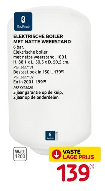 Promoties Elektrische boiler met natte weerstand - Van Marcke - Geldig van 02/09/2020 tot 14/09/2020 bij BricoPlanit