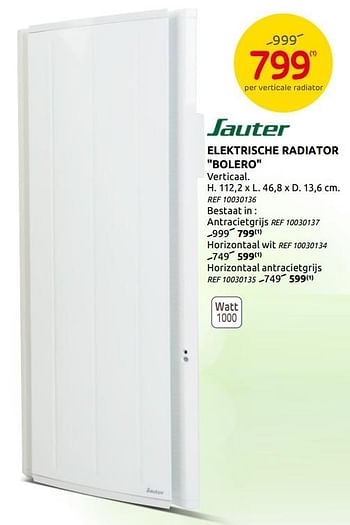 Promoties Elektrische radiator bolero - Sauter - Geldig van 02/09/2020 tot 14/09/2020 bij BricoPlanit