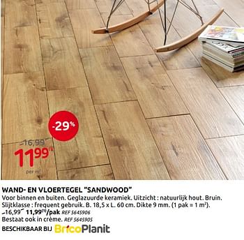 Promoties Wand- en vloertegel sandwood - Huismerk - BricoPlanit - Geldig van 02/09/2020 tot 14/09/2020 bij BricoPlanit