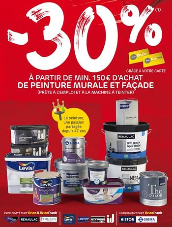 Promotions -30% à partir de min. 150€ d`achat de peinture murale et façade - Levis - Valide de 02/09/2020 à 14/09/2020 chez Brico