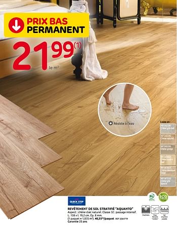 Promotions Revêtement de sol stratifié aquanto - QuickStep - Valide de 02/09/2020 à 14/09/2020 chez Brico