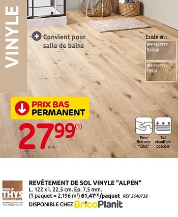 Promotions Revêtement de sol vinyle alpen - Group Thys - Valide de 02/09/2020 à 14/09/2020 chez Brico