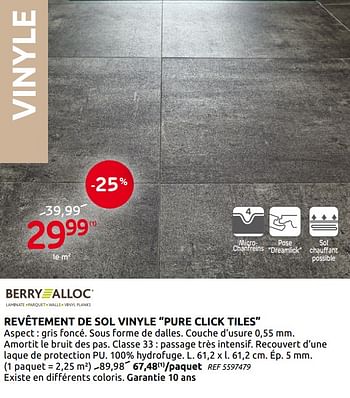 Promotions Revêtement de sol vinyle pure click tiles - Berry Alloc - Valide de 02/09/2020 à 14/09/2020 chez Brico