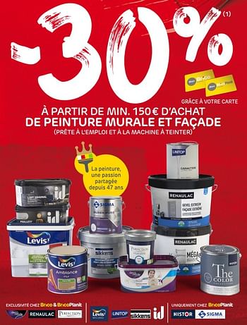 Promotions -30% à partir de min. 150€ d`achat de peinture murale et façade - Levis - Valide de 02/09/2020 à 14/09/2020 chez BricoPlanit