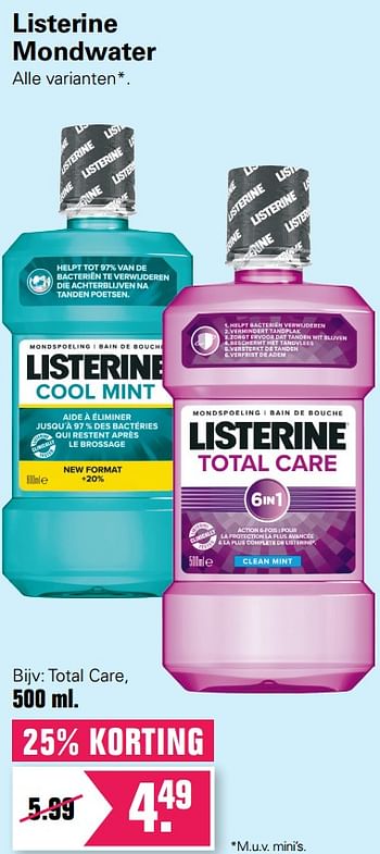 Promoties Listerine mondwater total care - Listerine - Geldig van 12/08/2020 tot 29/08/2020 bij De Online Drogist