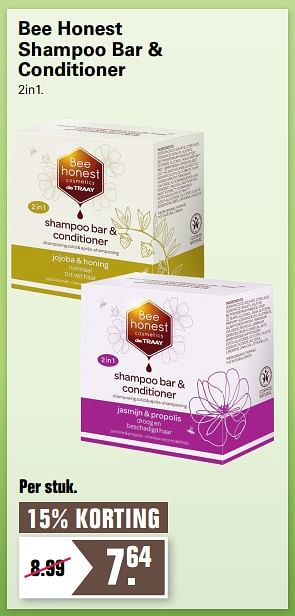 Promoties Bee honest shampoo bar + conditioner - Bee Honest - Geldig van 12/08/2020 tot 29/08/2020 bij De Online Drogist