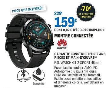 Promoties Huawei montre connectée watch gt 2 sport - Huawei - Geldig van 18/08/2020 tot 29/08/2020 bij E.Leclerc