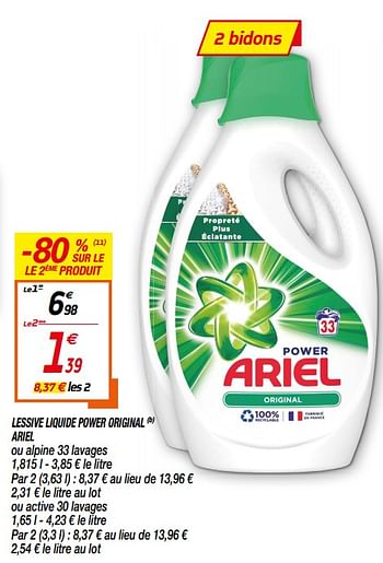 Promoties Lessive liquide power original ariel - Ariel - Geldig van 18/08/2020 tot 30/08/2020 bij Netto