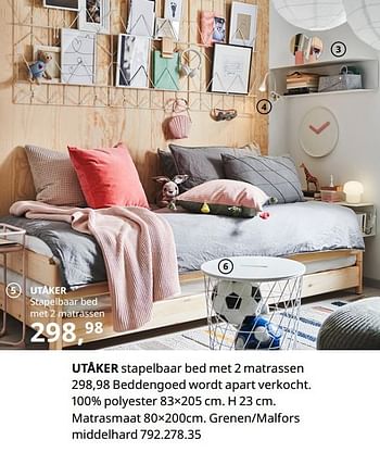 Promoties Utåker stapelbaar bed met 2 matrassen - Huismerk - Ikea - Geldig van 20/08/2020 tot 15/08/2021 bij Ikea