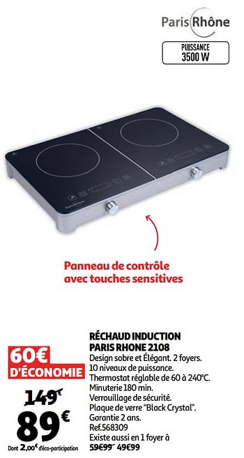 PARIS RHONE Plaque induction double 002108 pas cher 