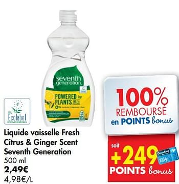 Promoties Liquide vaisselle fresh citrus + ginger scent seventh generation - Huismerk - Carrefour  - Geldig van 26/08/2020 tot 31/08/2020 bij Carrefour