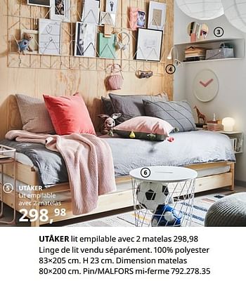 Promoties Utåker lit empilable avec 2 matelas - Huismerk - Ikea - Geldig van 20/08/2020 tot 15/08/2021 bij Ikea