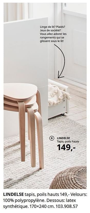 Promoties Lindelse tapis, poils hauts - Huismerk - Ikea - Geldig van 20/08/2020 tot 15/08/2021 bij Ikea