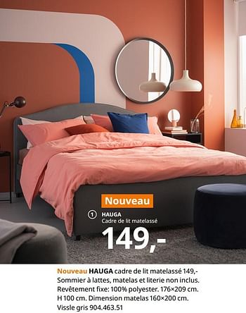 Promoties Hauga cadre de lit matelassé - Huismerk - Ikea - Geldig van 20/08/2020 tot 15/08/2021 bij Ikea