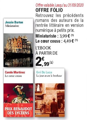 Promotions Offre folio - Produit Maison - E.Leclerc - Valide de 01/09/2020 à 24/10/2020 chez E.Leclerc