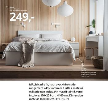 Promoties Malm cadre lit, haut avec 4 tiroirs de rangement - Huismerk - Ikea - Geldig van 20/08/2020 tot 15/08/2021 bij Ikea