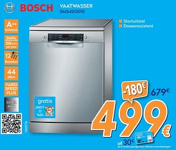 Promoties Bosch vaatwasser sms45gi01e - Bosch - Geldig van 01/09/2020 tot 30/09/2020 bij Krefel