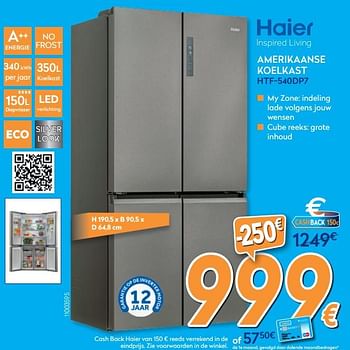 Promoties Haier amerikaanse koelkast htf-540dp7 - Haier - Geldig van 01/09/2020 tot 30/09/2020 bij Krefel