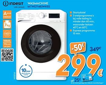 Promoties Indesit wasmachine mtwe71483wkee - Indesit - Geldig van 01/09/2020 tot 30/09/2020 bij Krefel