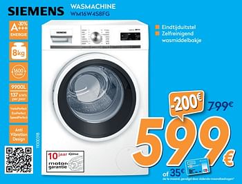 Promoties Siemens wasmachine wm16w4s8fg - Siemens - Geldig van 01/09/2020 tot 30/09/2020 bij Krefel