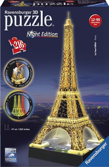 Promoties Ravensburger 3D-puzzel Night Edition Eiffeltoren - Ravensburger - Geldig van 23/07/2020 tot 05/09/2020 bij Dreamland