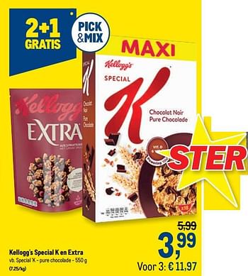 Promoties Kellogg`s special k en extra special `k - pure chocolade - Kellogg's - Geldig van 09/09/2020 tot 22/09/2020 bij Makro