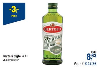 Promoties Bertolli olijfolie extra zuiver - Bertolli - Geldig van 09/09/2020 tot 22/09/2020 bij Makro