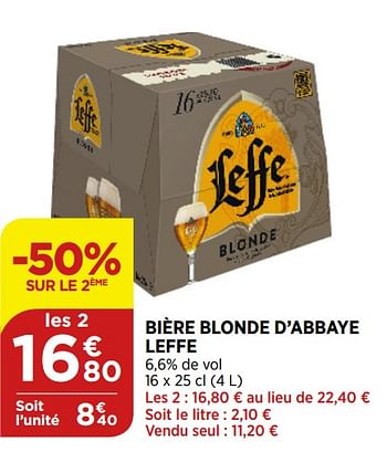 Promotions Bière blonde d`abbaye leffe - Leffe - Valide de 02/09/2020 à 07/09/2020 chez Bi1