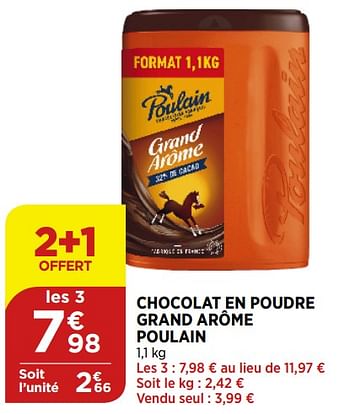 Promotions Chocolat en poudre grand arôme poulain - Poulain - Valide de 02/09/2020 à 07/09/2020 chez Bi1