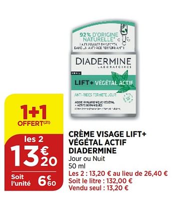 Promoties Crème visage lift+ végétal actif diadermine - Diadermine - Geldig van 02/09/2020 tot 07/09/2020 bij Bi1