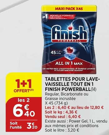 Promoties Tablettes pour lavevaisselle tout en 1 finish powerball - Finish - Geldig van 02/09/2020 tot 07/09/2020 bij Bi1