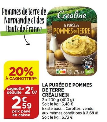 Promotions La purée de pommes de terre créaline - CREALINE - Valide de 02/09/2020 à 07/09/2020 chez Bi1