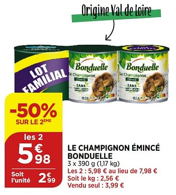 Promotions Le champignon émincé bonduelle - Bonduelle - Valide de 02/09/2020 à 07/09/2020 chez Bi1