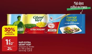 Promotions Maïs extra géant vert - Géant Vert - Valide de 02/09/2020 à 07/09/2020 chez Bi1