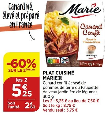 Promoties Plat cuisiné marie - Marie - Geldig van 02/09/2020 tot 07/09/2020 bij Bi1