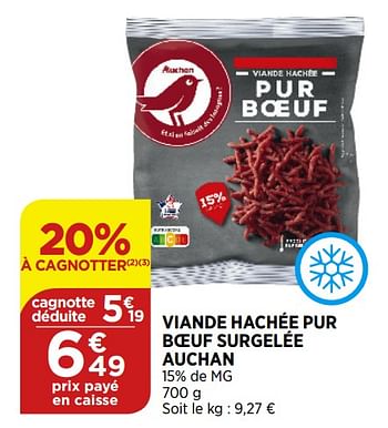 Promotions Viande hachée pur boeuf surgelée auchan - Auchan - Valide de 02/09/2020 à 07/09/2020 chez Bi1
