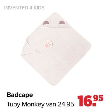 Promoties Badcape tuby monkey - Invented 4 Kids - Geldig van 31/08/2020 tot 26/09/2020 bij Baby-Dump