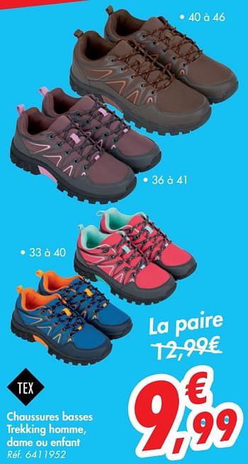 Promoties Chaussures basses trekking homme, dame ou enfant - Tex - Geldig van 02/09/2020 tot 07/09/2020 bij Carrefour