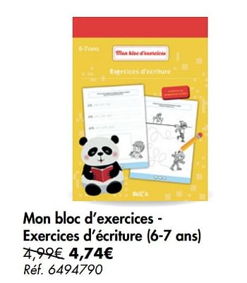 Promotions Mon bloc d`exercices - exercices d`écriture - Produit maison - Carrefour  - Valide de 02/09/2020 à 07/09/2020 chez Carrefour