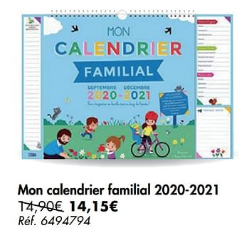 Promotions Mon calendrier familial 2020-2021 - Produit maison - Carrefour  - Valide de 02/09/2020 à 07/09/2020 chez Carrefour