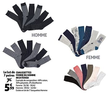 Promoties Chaussettes femme ou homme in extenso - Inextenso - Geldig van 02/09/2020 tot 08/09/2020 bij Auchan