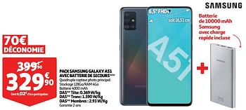 Promotions Pack samsung galaxy a51 avec batterie de secours - Samsung - Valide de 02/09/2020 à 08/09/2020 chez Auchan Ronq