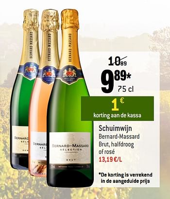 Promotions Schuimwijn bernard-massard brut, halfdroog of rosé - Mousseux - Valide de 02/09/2020 à 29/09/2020 chez Smatch