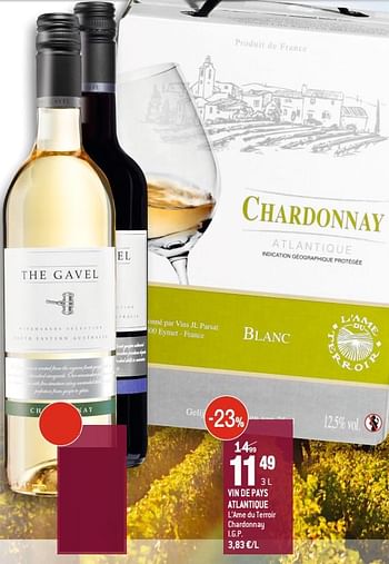 Promotions Vin de pays atlantique l`ame du terroir chardonnay - Vins blancs - Valide de 02/09/2020 à 29/09/2020 chez Smatch