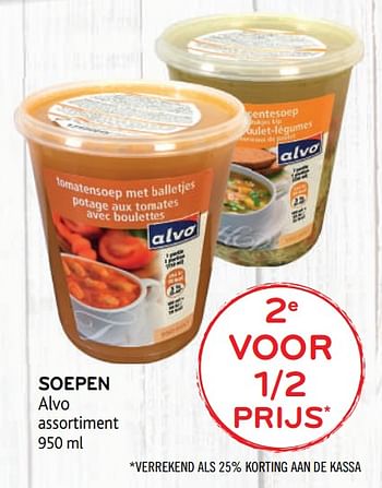 Promoties Soepen alvo 2e voor 1-2 prijs - Huismerk - Alvo - Geldig van 09/09/2020 tot 22/09/2020 bij Alvo