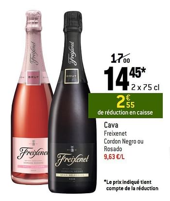 Promotions Cava freixenet cordon negro ou rosado - Mousseux - Valide de 02/09/2020 à 29/09/2020 chez Smatch