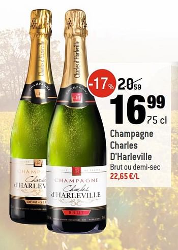 Promotions Champagne charles d`harleville brut ou demi-sec - Champagne - Valide de 02/09/2020 à 29/09/2020 chez Smatch