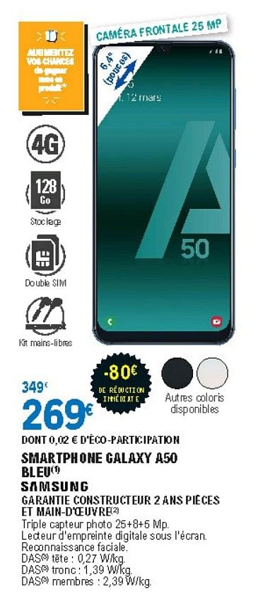 Samsung Samsung Smartphone Galaxy A50 Bleu - En Promotion Chez E.Leclerc