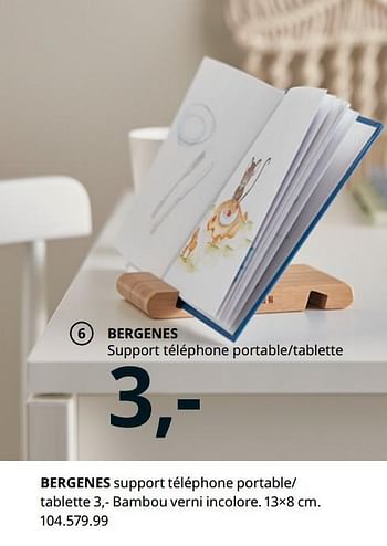 Promotions Bergenes support téléphone portable- tablette - Produit maison - Ikea - Valide de 20/08/2020 à 15/08/2021 chez Ikea