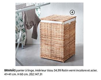 BRANÄS Panier à linge, intérieur tissu, rotin - IKEA